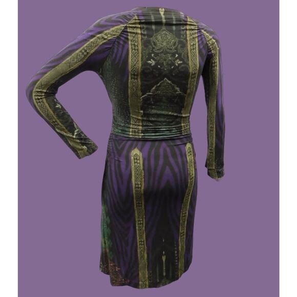 Etro Italy Purple Green Multi Paisley Long Sleeve V-Neck Dress sz 42 M US 6 - Picture 9 of 14